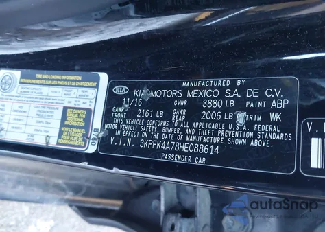 2017 Kia Forte Lx z USA, uszkodzony, nr VIN 3KPFK4A78HE088614